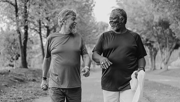 senior men walking for healthy aging