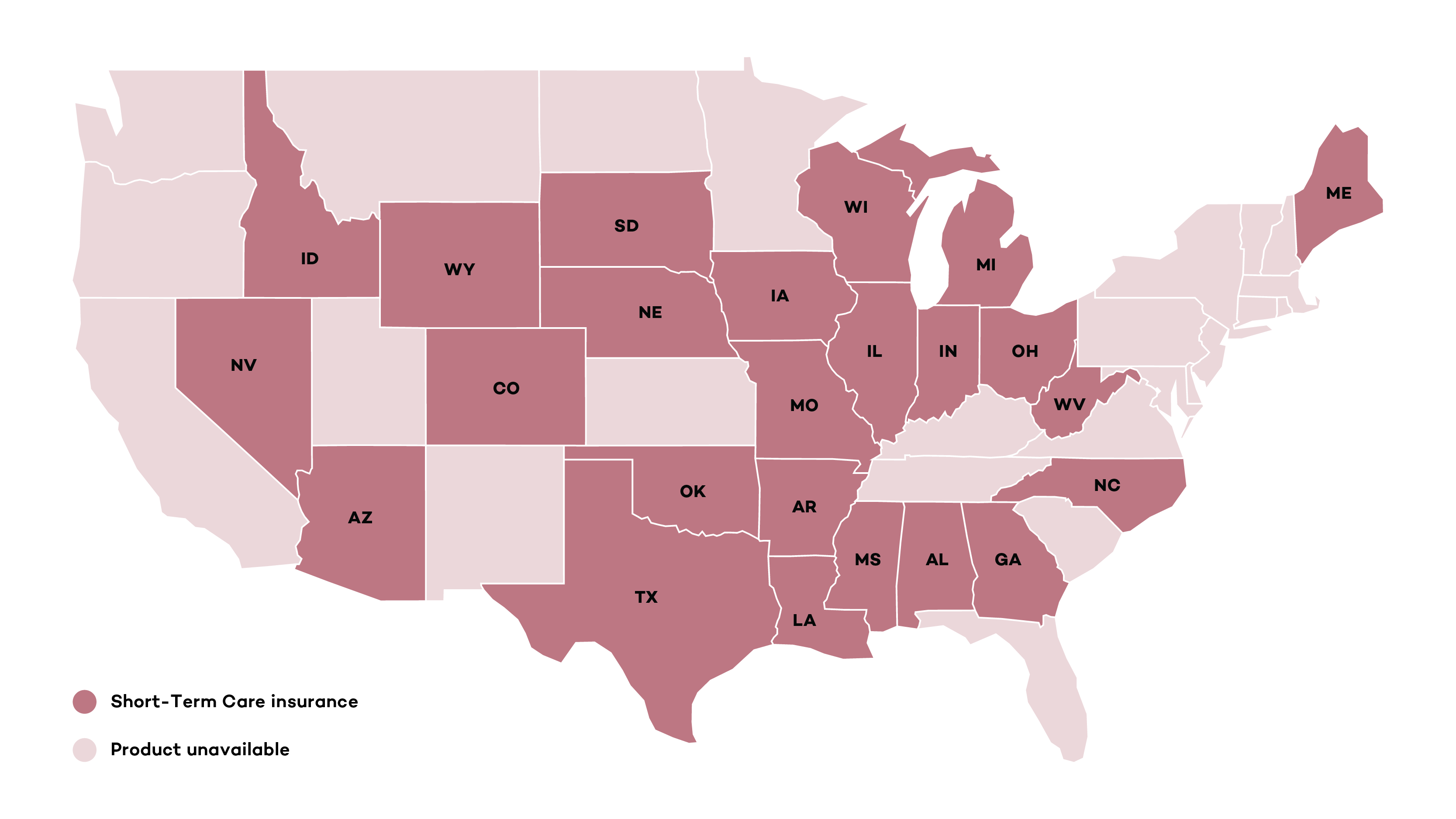 short term care insurance state availability map