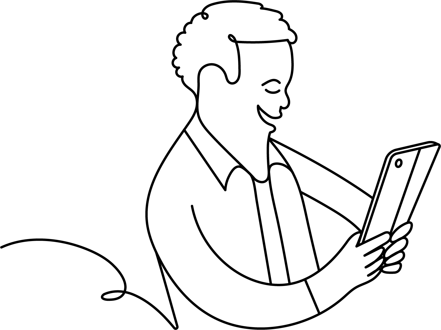 man reading article on tablet